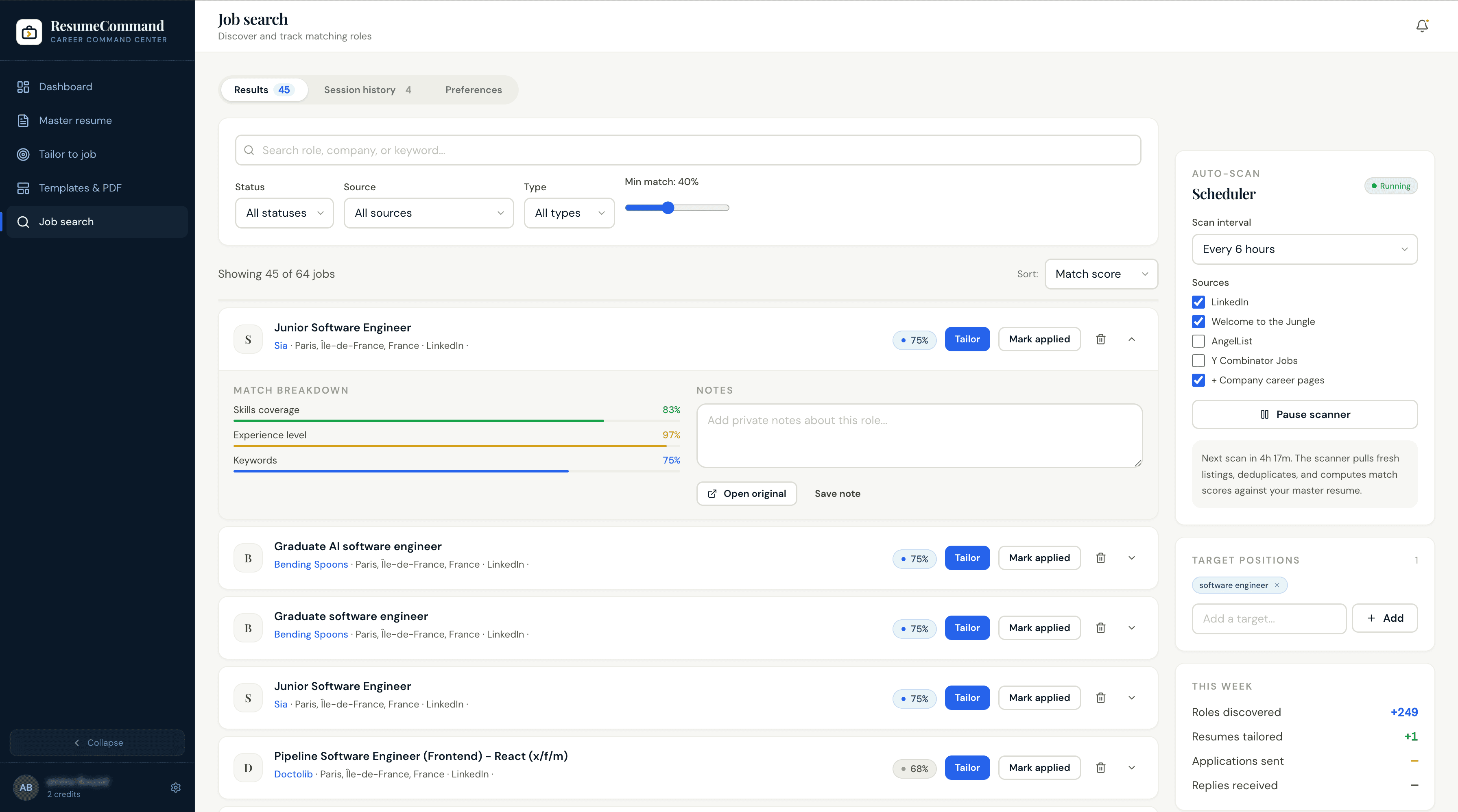 Job search — browse and save listings