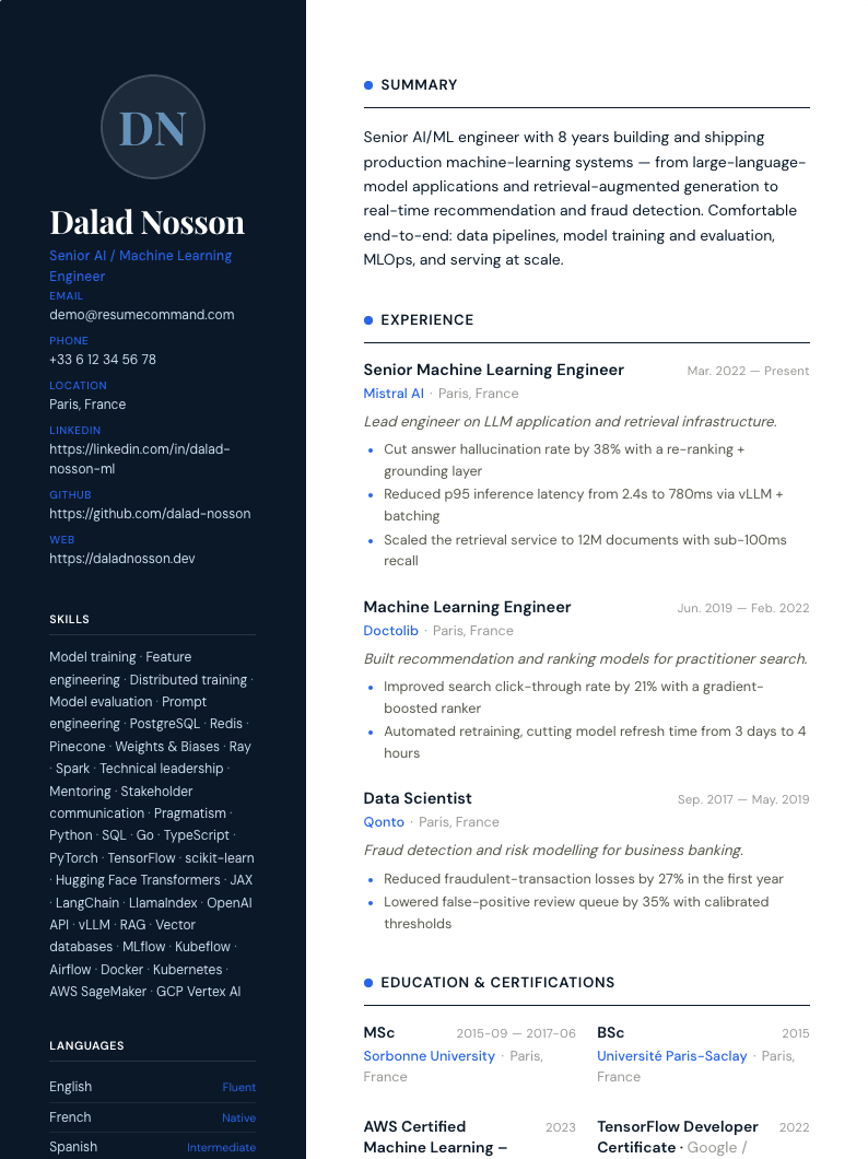Preview of the Modern resume template