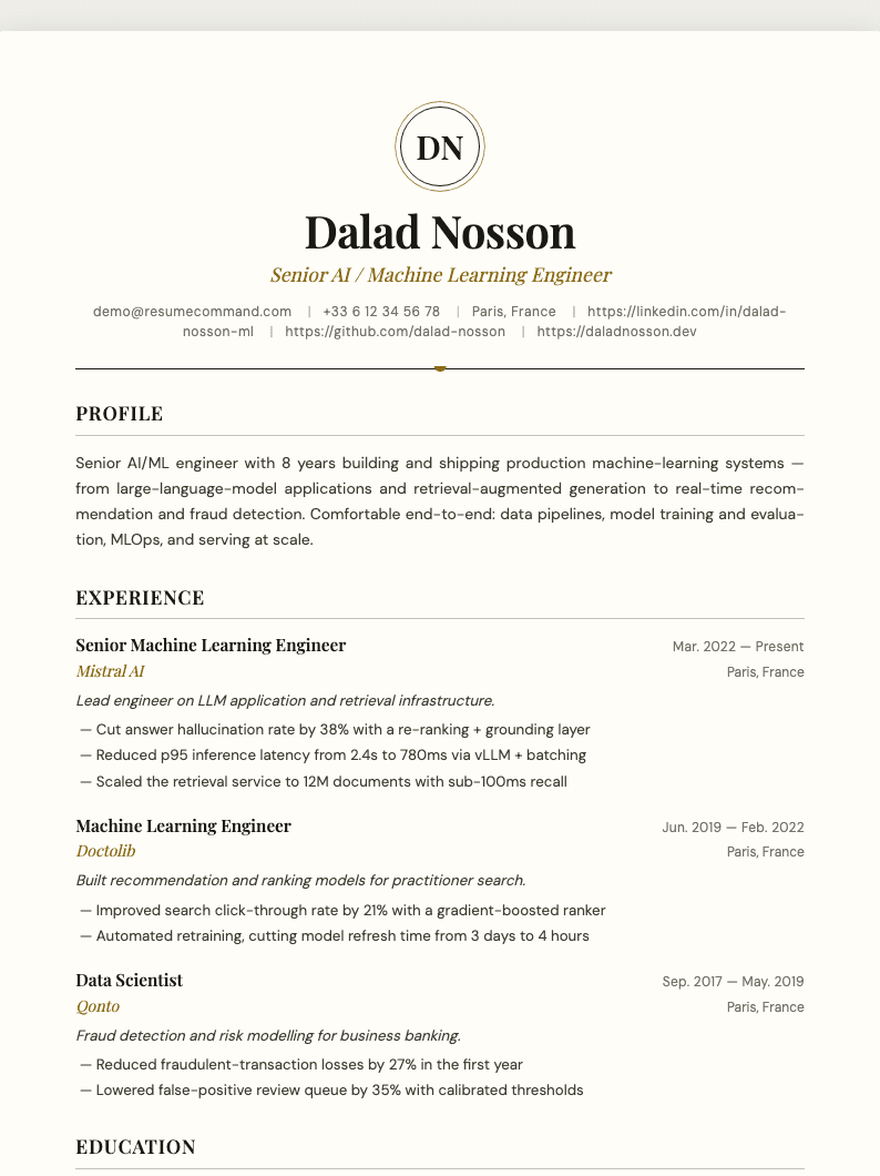Preview of the Classic resume template