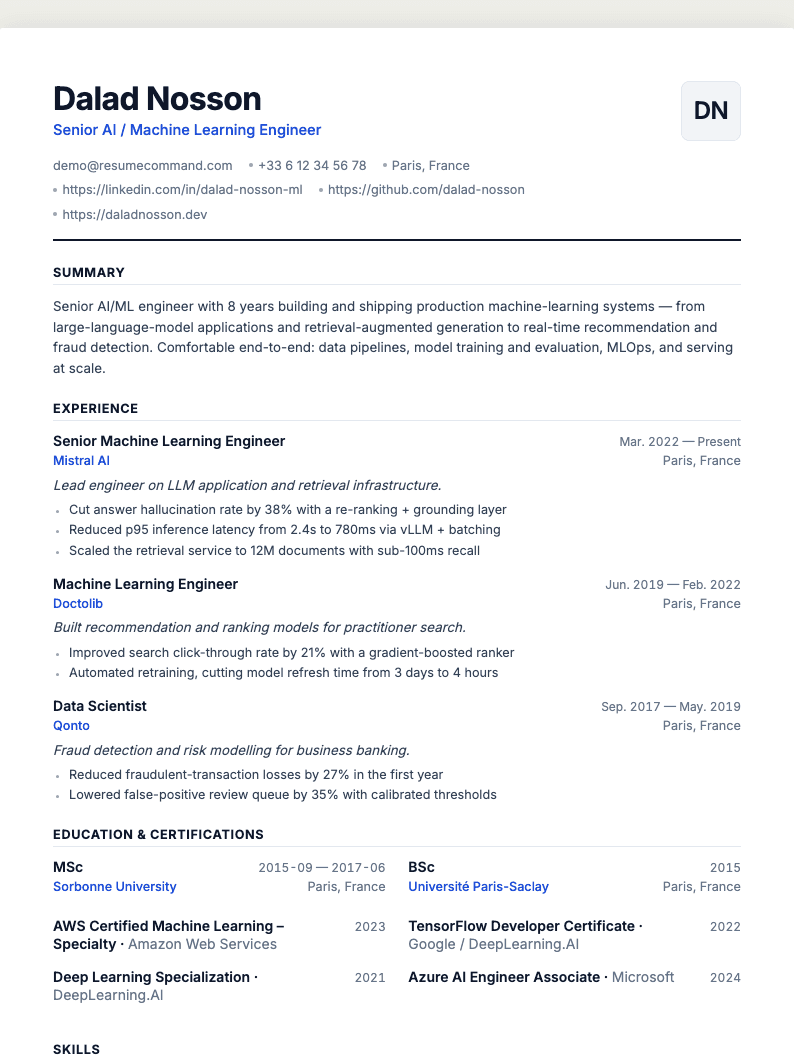 Preview of the Compact resume template