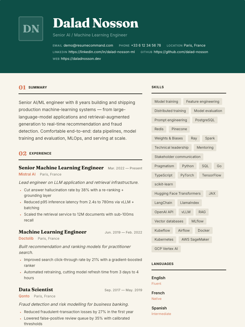 Preview of the Bold resume template