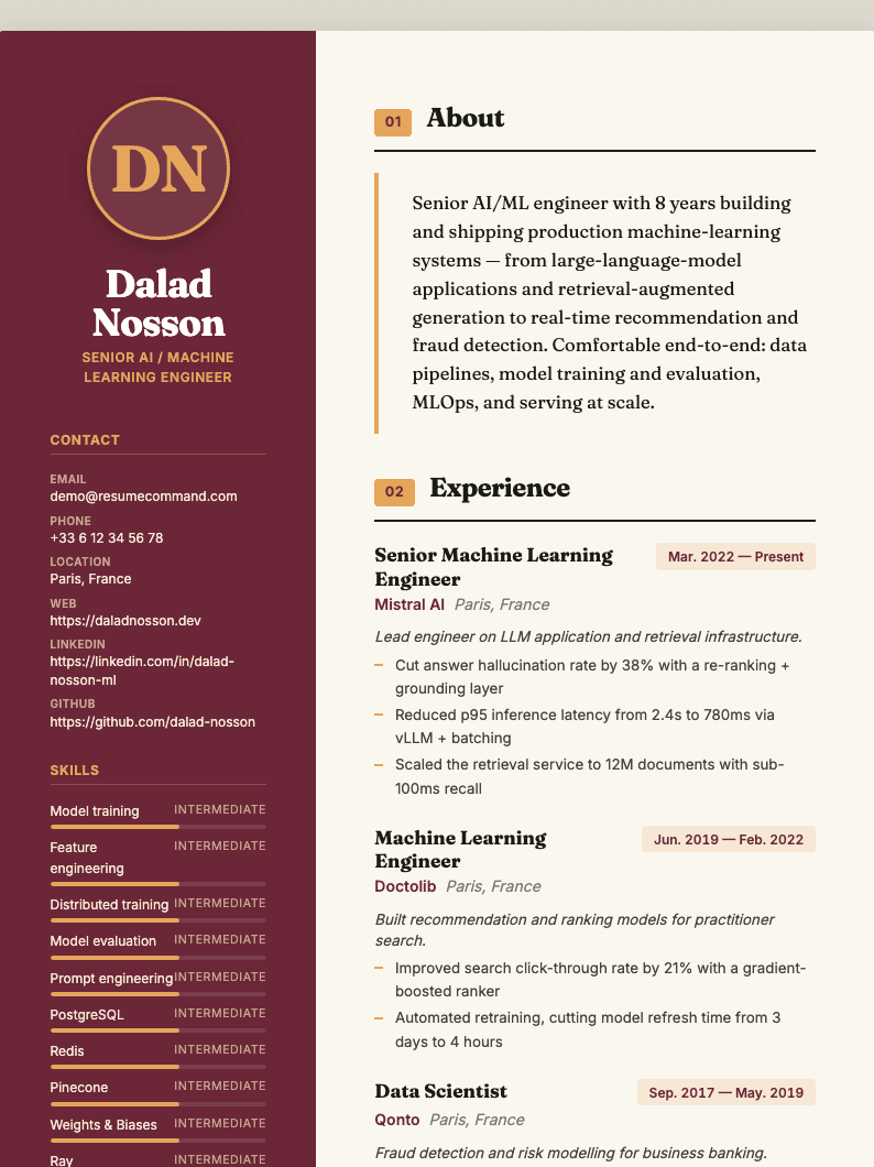 Preview of the Bold Sidebar resume template
