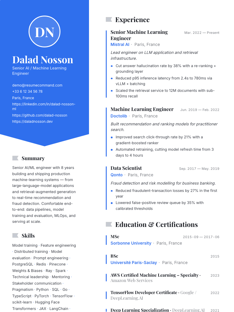 Preview of the Cobalt resume template