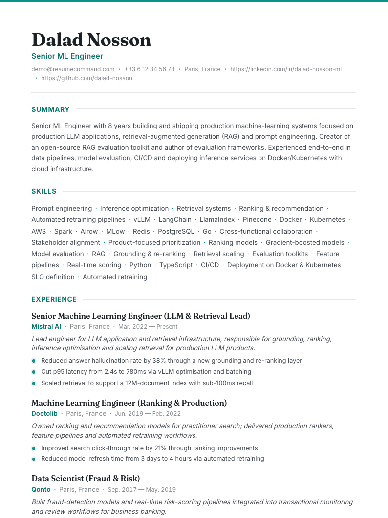 Preview of the Jade resume template