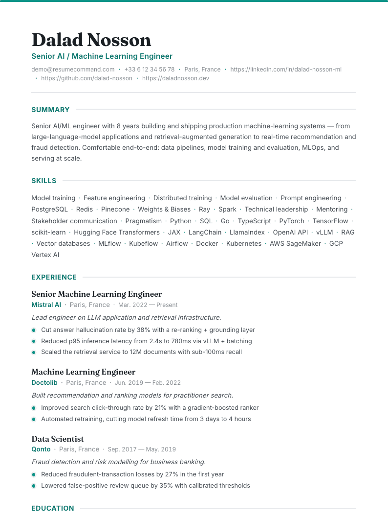 Preview of the Jade resume template