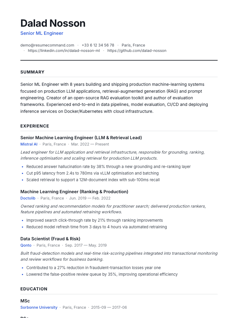 Preview of the Crisp resume template