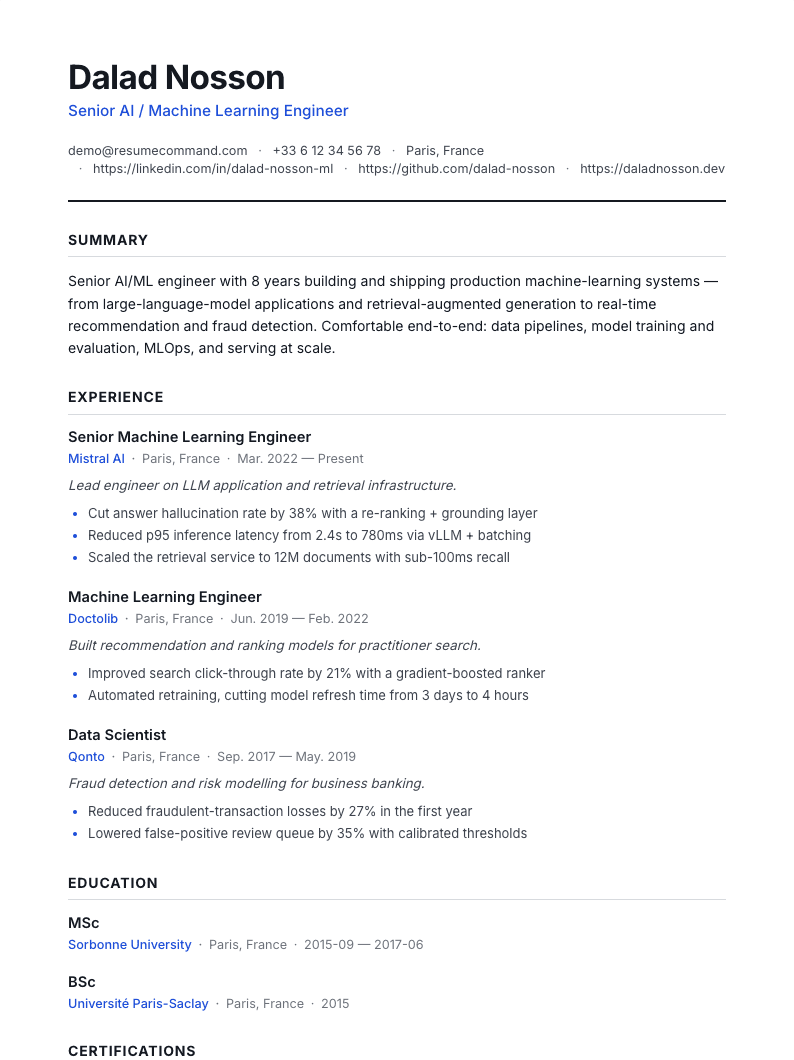 Preview of the Crisp resume template