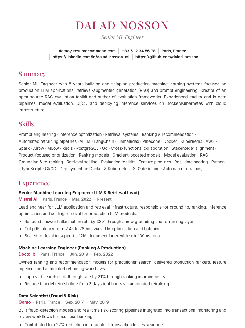 Preview of the Crimson resume template