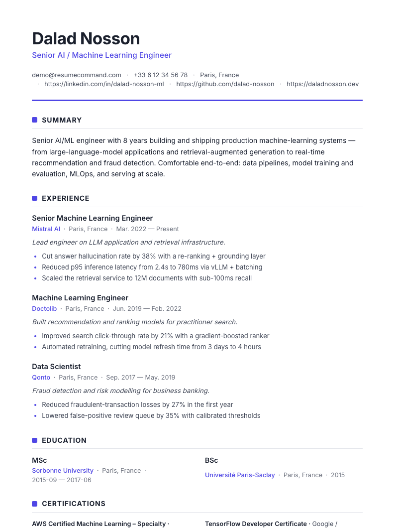 Preview of the Mosaic resume template